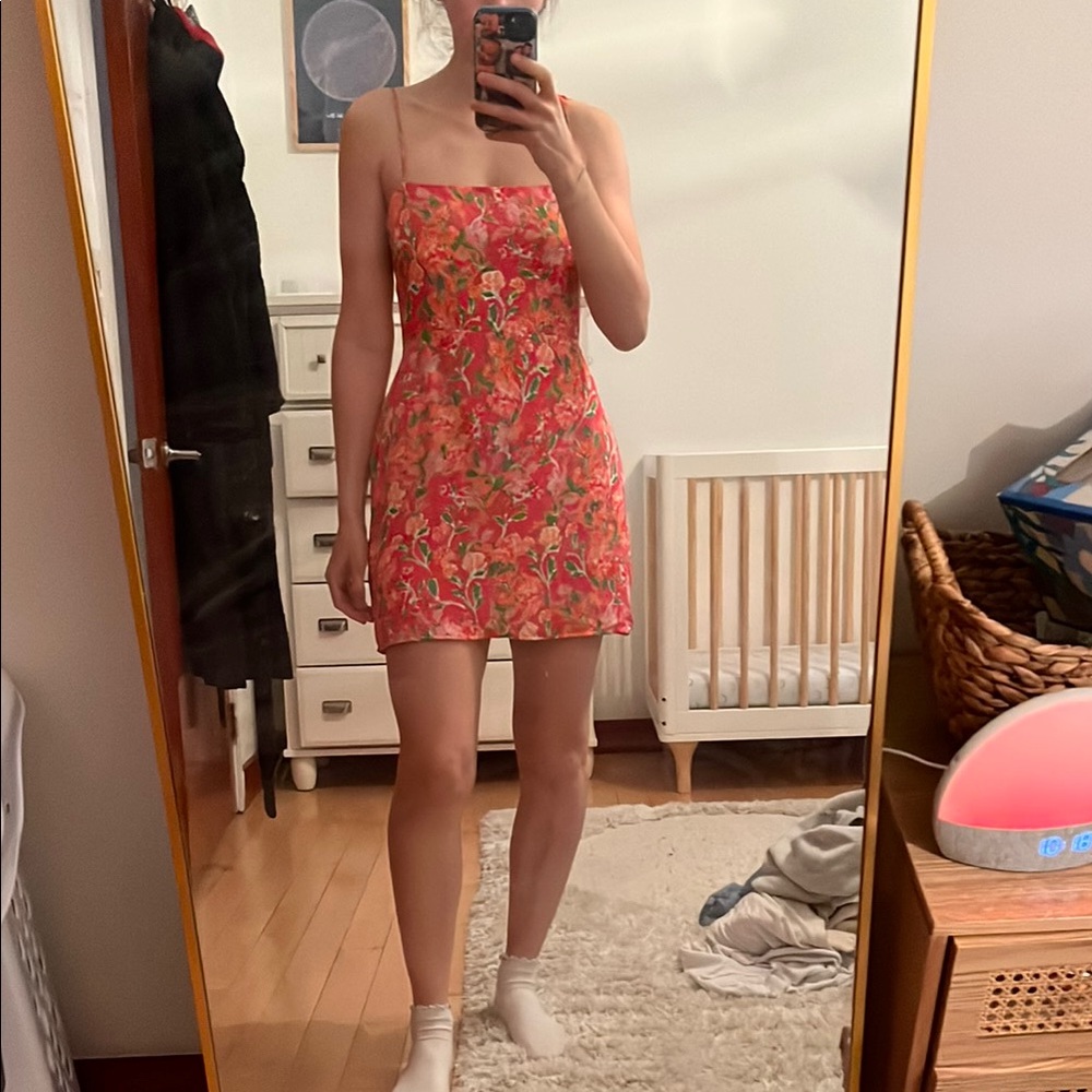 Floral Pink Strapless Dress